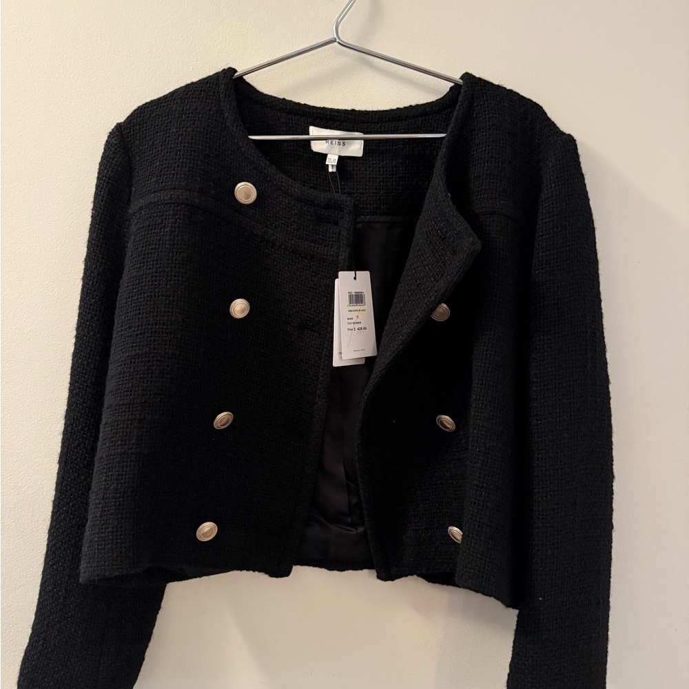 Reiss Black Blazer Structured Cropped Design